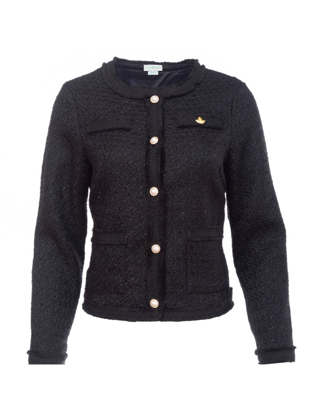 AKA-IVY BOX Tweed Pearl and Ivy Pendant Jacket Black Size Large